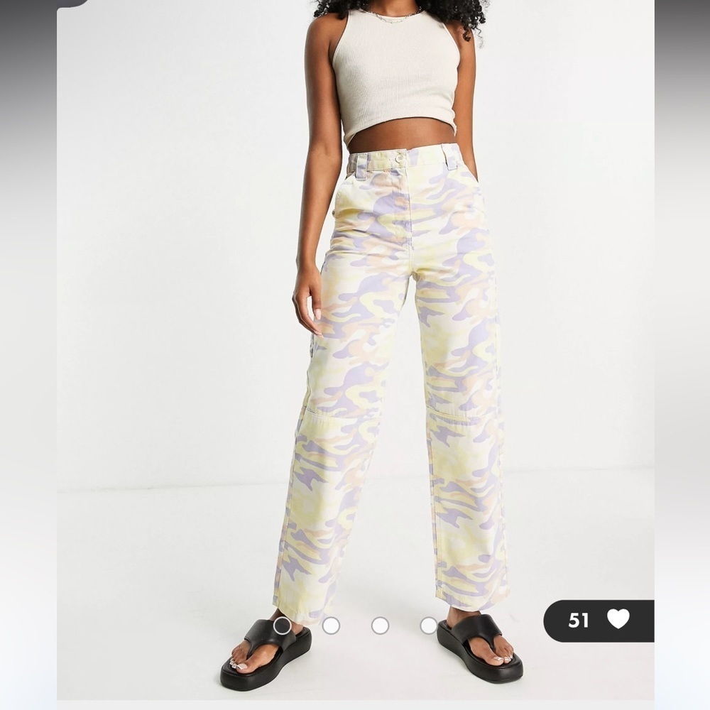 Topshop high rise straight leg utility pants in pastel camo print size 4 - Picture 3 of 13